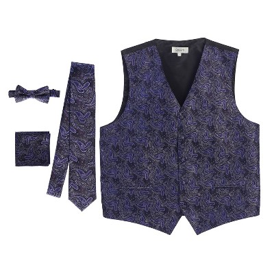 Gioberti Men's Formal 4pc Metallic Paisley Vest Necktie Bowtie and Pocket Square