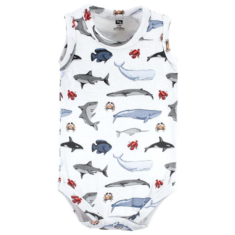 Hudson Baby Infant Boy Cotton Sleeveless Bodysuits, Boy Sea Creatures, 5 of 9