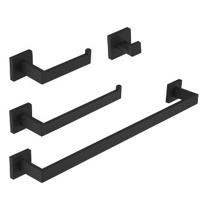 BWE 4-Piece Bath Hardware Set with Towel Bar Hand Towel Holder Toilet Paper Holder Towel Hook Square - 1 of 4