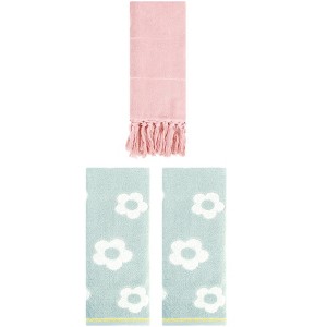 REGALWOVEN 3 Packs Solid and Floral Soft Absorbent Cotton Hand Towels Bathroom 14" x 30" - 1 of 4