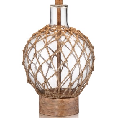 27" Coastal Beige Fabric Shade and Rope Glass Jug Table Lamps Set