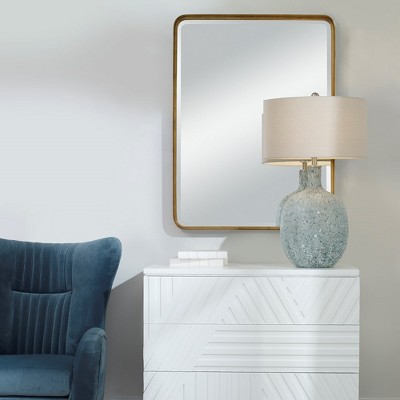 Antiqued Gold Leaf Rectangular Wall Mirror with Beveled Glass
