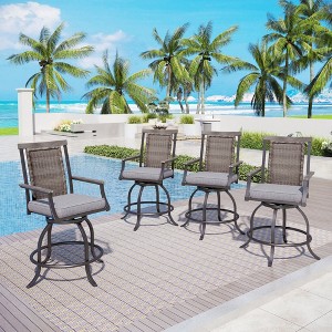 Captiva Designs Outdoor Metal Frame Swivel Armrest Bar Stools with Seat Cushions - 1 of 4