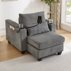 Convertible Chaise Lounge Sofa Chair with USB Ports,Two Cup Holders,Phone Holder,Ample Storage Space-The Pop Home - 1 of 4