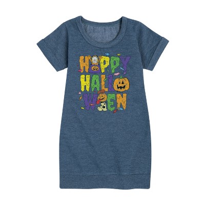 - Garfield - Happy Halloween Icons Graphic Short Sleeve Fleece Dress