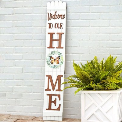 White and Brown MDF Welcome to Our Home Porch Leaner