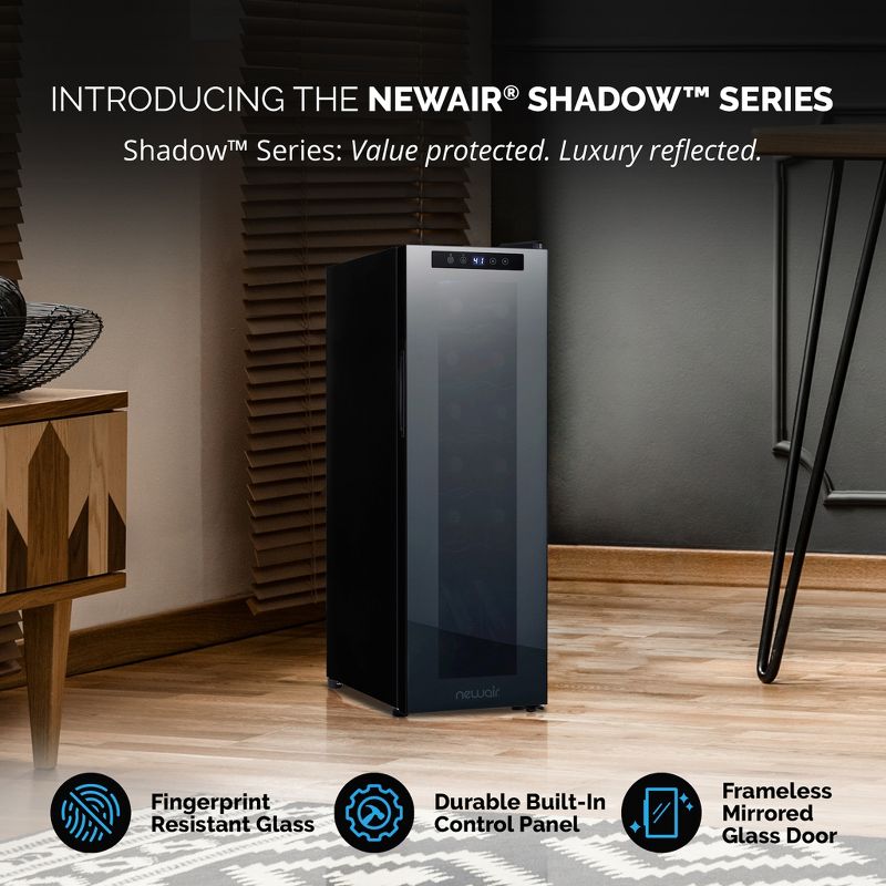 Newair Shadow Series Wine Cooler Refrigerator 12 Bottle, Freestanding Mirrored Wine Fridge, 2 of 17