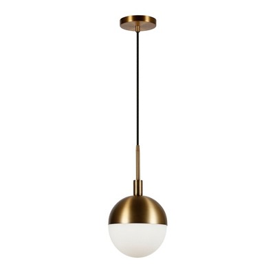 Hudson and Canal 8" Wide Small Pendant with Glass Shade Brass/White Milk: UL Listed, Adjustable Height, E26 Socket