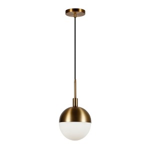 Hudson and Canal 8" Wide Small Pendant with Glass Shade Brass/White Milk: UL Listed, Adjustable Height, E26 Socket - 1 of 4