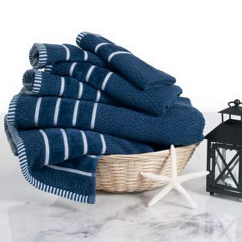 Hastings Home 6-pc Rice Weave Combed Cotton Towel Set With 2 Bath Towels, 2 Hand Towels, and 2 Washcloths - Navy