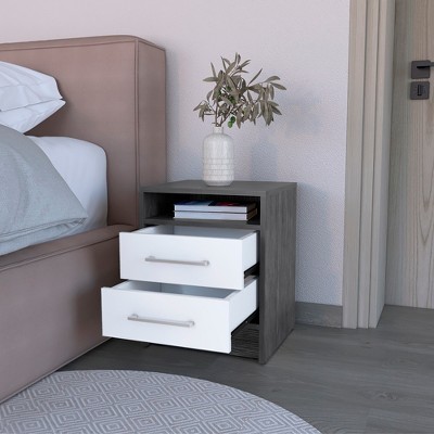 Grungis Modern Wood Nightstands with 2 Drawers and Open Shelf,Bedside Table with Metal Handles,End Table for Bedroom