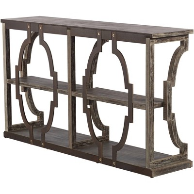Crestview 64" Chestnut and White Wash Wood-Metal 3-Tier Console