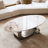 TiramisuBest 49.2" Faux Marble Oval Coffee Table with Gray Stainless Steel Base, Modern Center Table for Living Room,White - 2 of 4