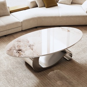 49.2" Oval Coffee Table, Modern Coffee Table with Faux Marble Oval Top, Cocktail Table with Gold Stainless Steel Base for Living Room - 1 of 4