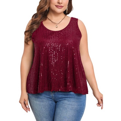 Whizmax Sequin Tops Plus Size Glitter Tank Top Sleeveless Sparkle Shimmer Shirt Tops Camisole Vest Burgundy 5xl Target