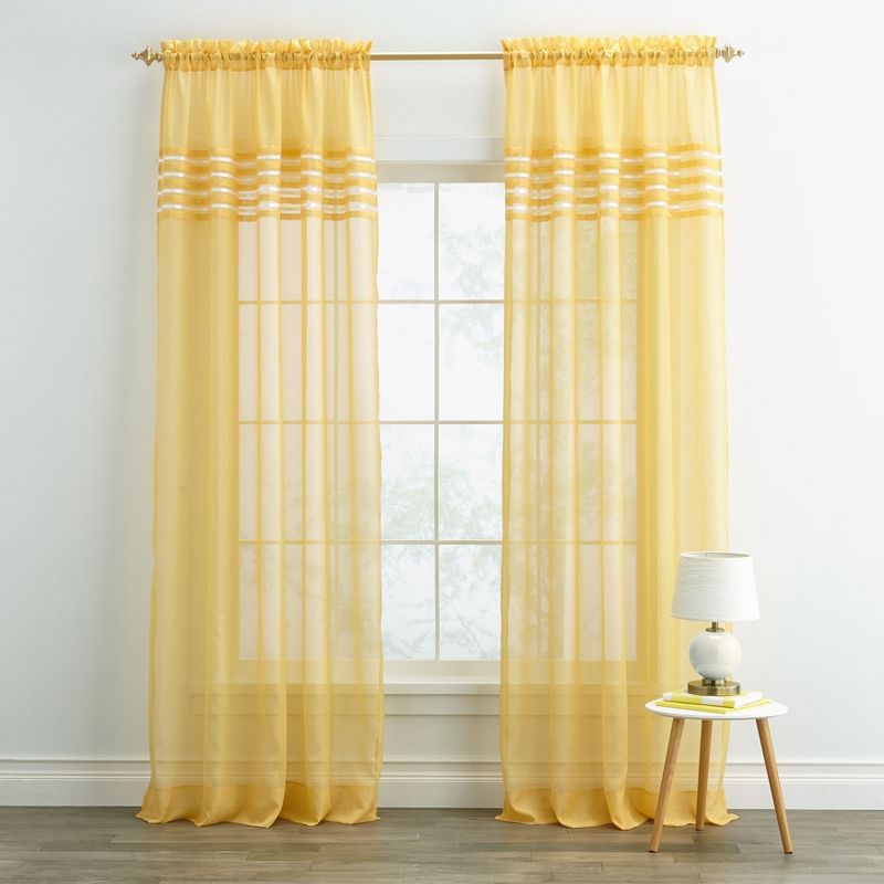 BrylaneHome  Pleated Voile Rod-Pocket Panel Window Curtain, 1 of 2