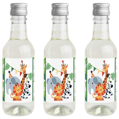 Big Dot of Happiness Jungle Party Animals - Mini Wine & Champagne Bottle Label Stickers - Safari Birthday Party or Baby Shower Favor Gift - Set of 16