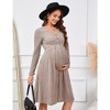 Women's Maternity V Neck Dress Casual Long Sleeve Knit Midi Sweater Dress with Pocket Photoshoot Baby Shower - 4 of 4