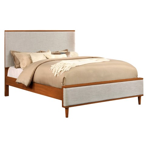 Dawna Mid Century Modern Fabric Upholstered Queen Bed Oak Mibasics Target