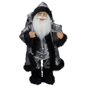 Northlight 24" Santa Claus with Gifts Christmas Figure - Silver and Black - 1 of 4