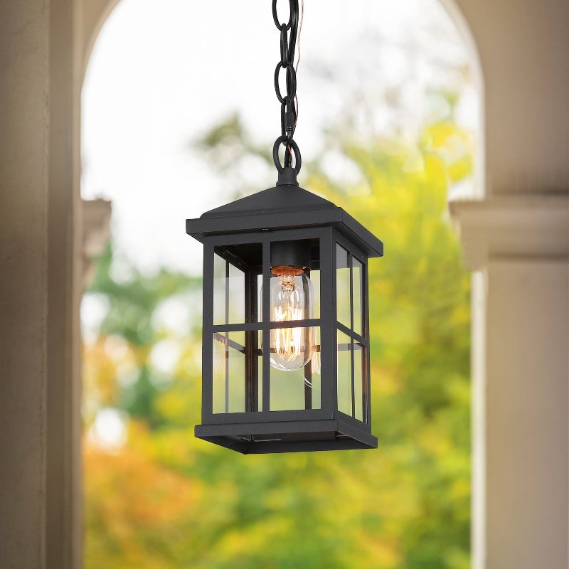 10.5&#34; Metal/Glass Square Cage Modern Outdoor Pendant Light Black - LNC, 3 of 12