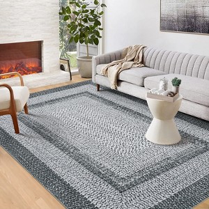 5x7 Washable Farmhouse Braided Print Rug - Non-Slip Soft Polyester Carpet, Modern Stain Resistant Rug for Living Room Bedroom Dining Room - 1 of 4