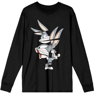 Looney Tunes Classic Cartoon Character Bugs Bunny Split Mens Black Long  Sleeve Tee - S