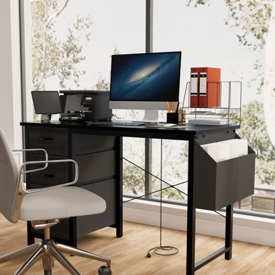 47 Inch Computer Desk with Fabric Drawers, Reversible Writing Table Workstation, Work Desk Game Table with Metal Frame for Home Office