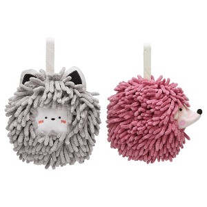 REGALWOVEN Chenille Fuzzy Ball Cute Cartoon Decorative Hand Drying Hanging Hand Towel for Bathroom 7" x 7" 2 Pcs - 1 of 4