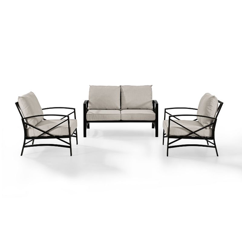 Crosley 3pc Kaplan Steel Outdoor Seating Furniture Set with Loveseat &#38; 2 Chairs Oatmeal, 3 of 15