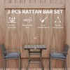 3 PCS Rattan Wicker Bar Set with Wood Grain Top Table and 2 Bar Stools for Outdoor, Patio, Poolside, Garden - 4 of 4