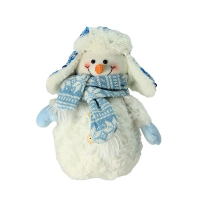Northlight 9.5" Arctic Blue and White Snowman Wearing Trapper Hat Christmas Decoration