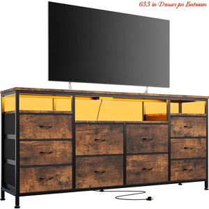 Multi-Functional 63" Dresser w/ 10 Fabric Drawers, Wide Dresser TV Stand with Built-in USB Ports & Lighting, Storage Unit for 75 Inch TVs - 1 of 4