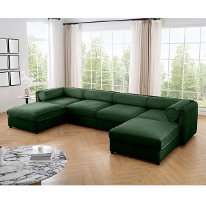 CAVINAS Modern Sectional Sofa with 4 Seats and 2 Ottomans,Convertible Modular Couch with Under-Sofa Storage,Couch for Living Room,2x Corner,Green - 1 of 4