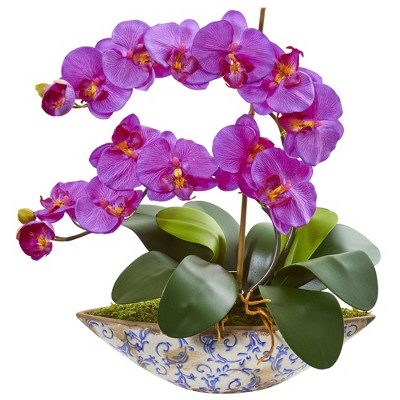 Elegant Summer Orchid 18.5" Artificial Arrangement in Yellow