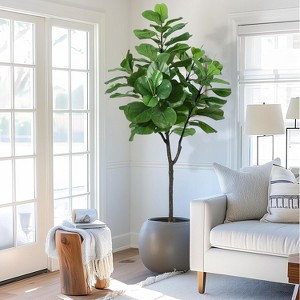 6 Ft Artificial Fiddle Leaf Fig Tree, with 86 Leaves, Indoor Faux Plants In Pot with Dry Glass, for Home, Office, Living Room Decoration - 1 of 4