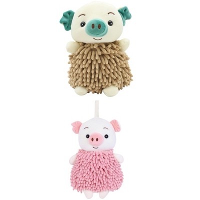 REGALWOVEN Bathroom Kitchen Cute Cartoon Piggy Chenille Soft Absorbent Hand Towel 2 Packs 7" x 11"