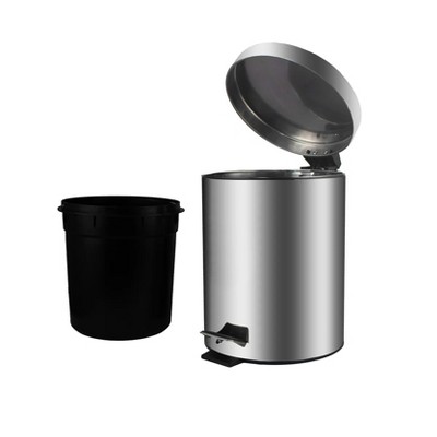 Home Mart Goods 10" Tall Chrome Step Garbage Can with Removable Inner Bucket, Soft-Close Metal Waste Basket with Foot Pedal