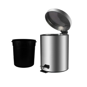 Home Mart Goods 10" Tall Chrome Step Garbage Can with Removable Inner Bucket, Soft-Close Metal Waste Basket with Foot Pedal - 1 of 4