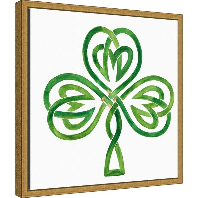 Green Shamrock Lithograph on Canvas with Wooden Frame, 16 x 16 inches