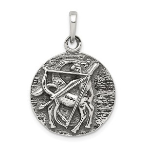 Black Bow Jewelry Sterling Silver Sagittarius the Archer Zodiac Circle Pendant - 1 of 4