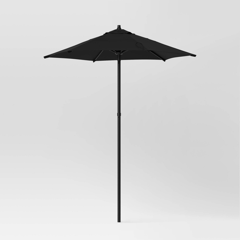 Photos - Parasol 6' Round Outdoor Patio Market Umbrella Black with Black Pole - Room Essentials™: With Carrying Bag, Push-Up Lift