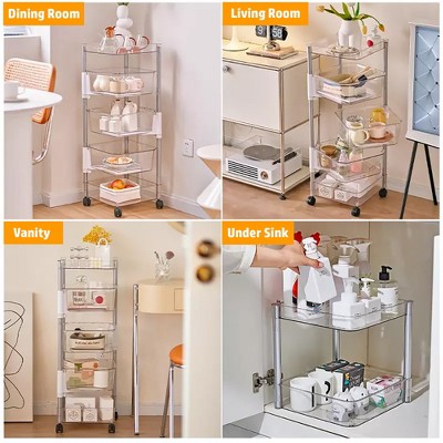 Five-Tier Clear and Silver Swivel Bin Storage Tower