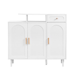 TiramisuBest Elegant White Shoe Cabinet with Arched Doors & Drawer, Adjustable Shelves, Solid Wood Legs for Entryway - 1 of 4