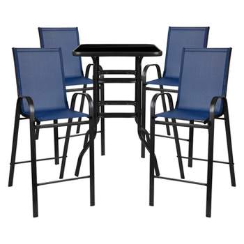 Flash Furniture Outdoor Dining Set - 4-Person Bistro Set - Outdoor Glass Bar Table with All-Weather Patio Stools