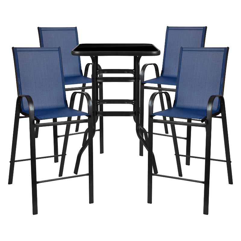 Flash Furniture Outdoor Dining Set - 4-Person Bistro Set - Outdoor Glass Bar Table with All-Weather Patio Stools, 1 of 13