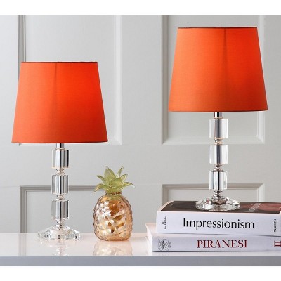 Erin Crystal Cube Table Lamp with Burnt Orange Shade, Set of 2