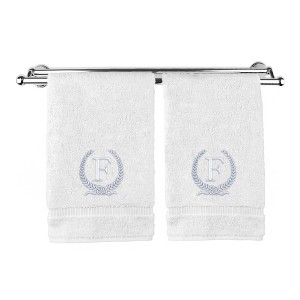 BC BARE COTTON Monogrammed Hand Towel, 100% Turkish Cotton - Set of 2 - White - Silver Wreath - 1 of 1