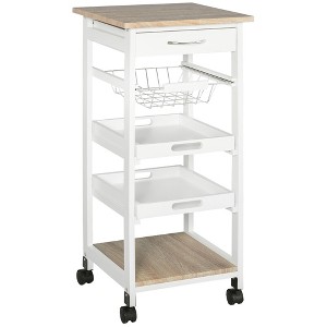 HDZNVF Solid Wood Frame Utility Cart with Wire Fruit Baskets, Trays and Drawer - 1 of 4