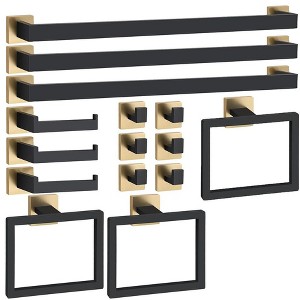 Itopfox 15 pcs bathroom hardware set 23.6 inch towel bars towel rings toilet paper holders hooks wall mounted matte black gold - 1 of 4